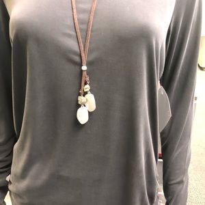 Silver and leather lariat necklace